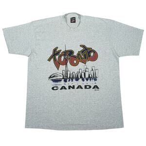 Vintage Toronto Canada Graffiti Skyline T Shirt Fruit of the Loom XL Gray 90s